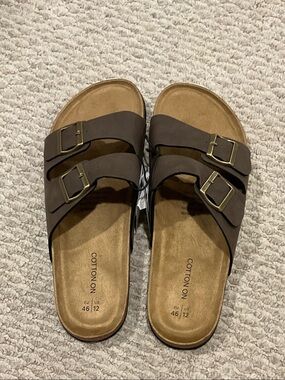 Cotton On Dark Brown Double Buckle Slide Sandals